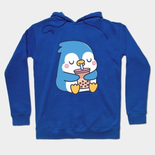 Cute Blue Penguin Drinks Boba Tea Hoodie